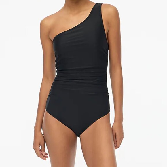 J. Crew Women's One-shoulder ruched one-piece swimsuit Medium Black Color - Picture 1 of 6